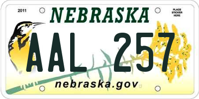 NE license plate AAL257