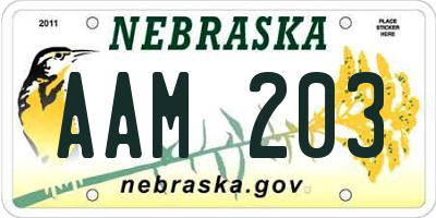 NE license plate AAM203