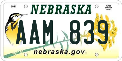 NE license plate AAM839