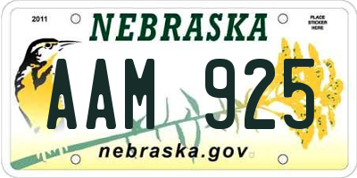 NE license plate AAM925