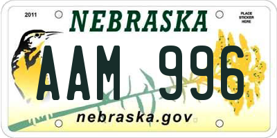 NE license plate AAM996
