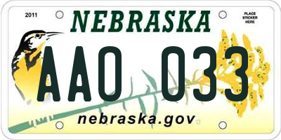 NE license plate AAO033