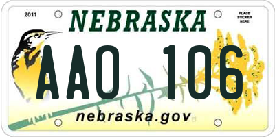 NE license plate AAO106