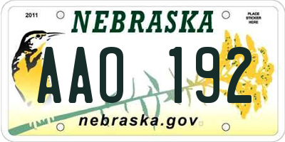 NE license plate AAO192