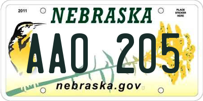 NE license plate AAO205