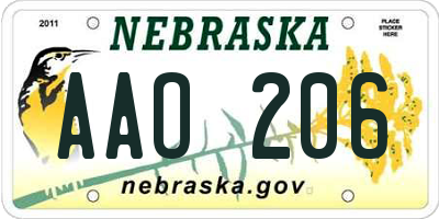 NE license plate AAO206