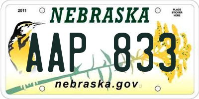 NE license plate AAP833