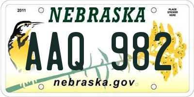 NE license plate AAQ982