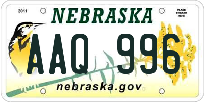 NE license plate AAQ996