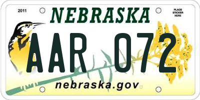 NE license plate AAR072