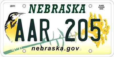 NE license plate AAR205