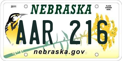 NE license plate AAR216