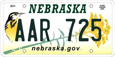 NE license plate AAR725