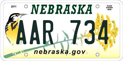 NE license plate AAR734