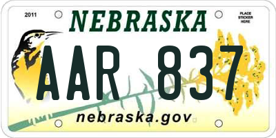 NE license plate AAR837