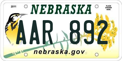NE license plate AAR892
