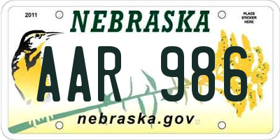 NE license plate AAR986
