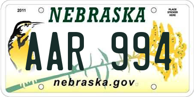 NE license plate AAR994
