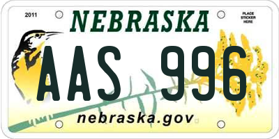 NE license plate AAS996