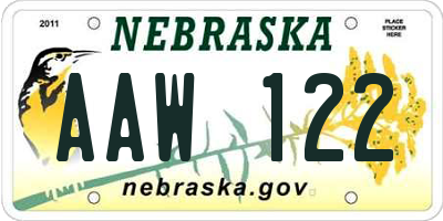 NE license plate AAW122
