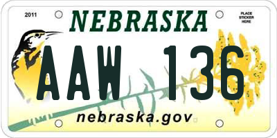NE license plate AAW136