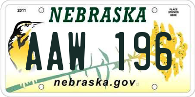 NE license plate AAW196