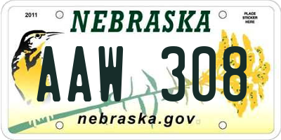 NE license plate AAW308