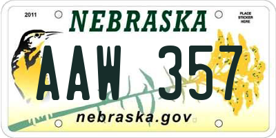 NE license plate AAW357