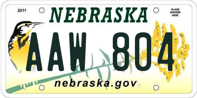 NE license plate AAW804