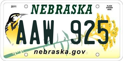 NE license plate AAW925