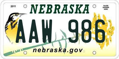 NE license plate AAW986