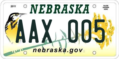 NE license plate AAX005