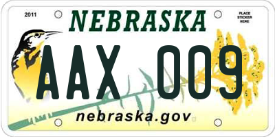 NE license plate AAX009