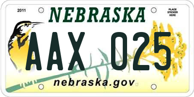 NE license plate AAX025