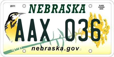 NE license plate AAX036