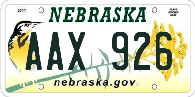 NE license plate AAX926