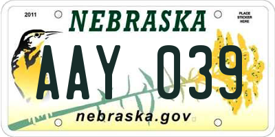 NE license plate AAY039