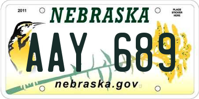 NE license plate AAY689