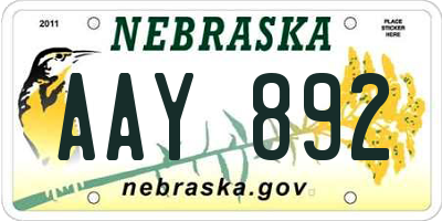 NE license plate AAY892