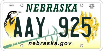 NE license plate AAY925