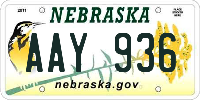 NE license plate AAY936