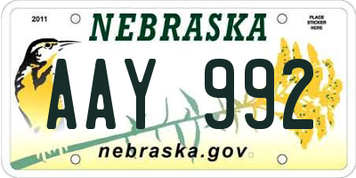 NE license plate AAY992