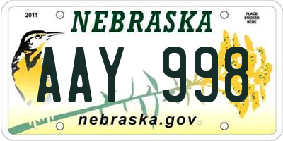 NE license plate AAY998