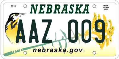 NE license plate AAZ009