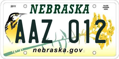 NE license plate AAZ012
