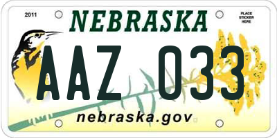 NE license plate AAZ033