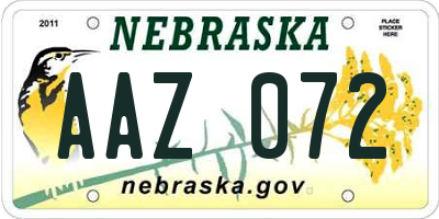 NE license plate AAZ072