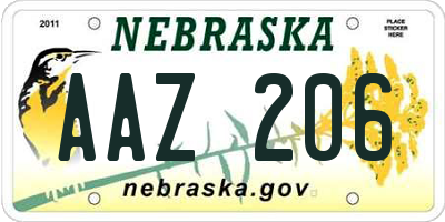 NE license plate AAZ206