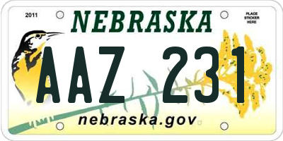 NE license plate AAZ231