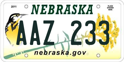NE license plate AAZ233